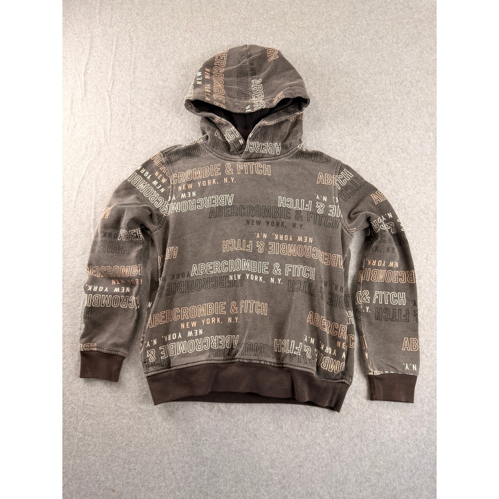 Abercrombie Kids Logo Print Hoodie Grey Pink Pullover Sweatshirt Size 11/12